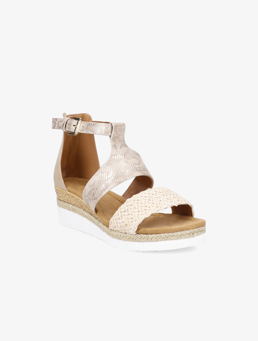 Sandales compensées à bride en raphia - Beige - 2