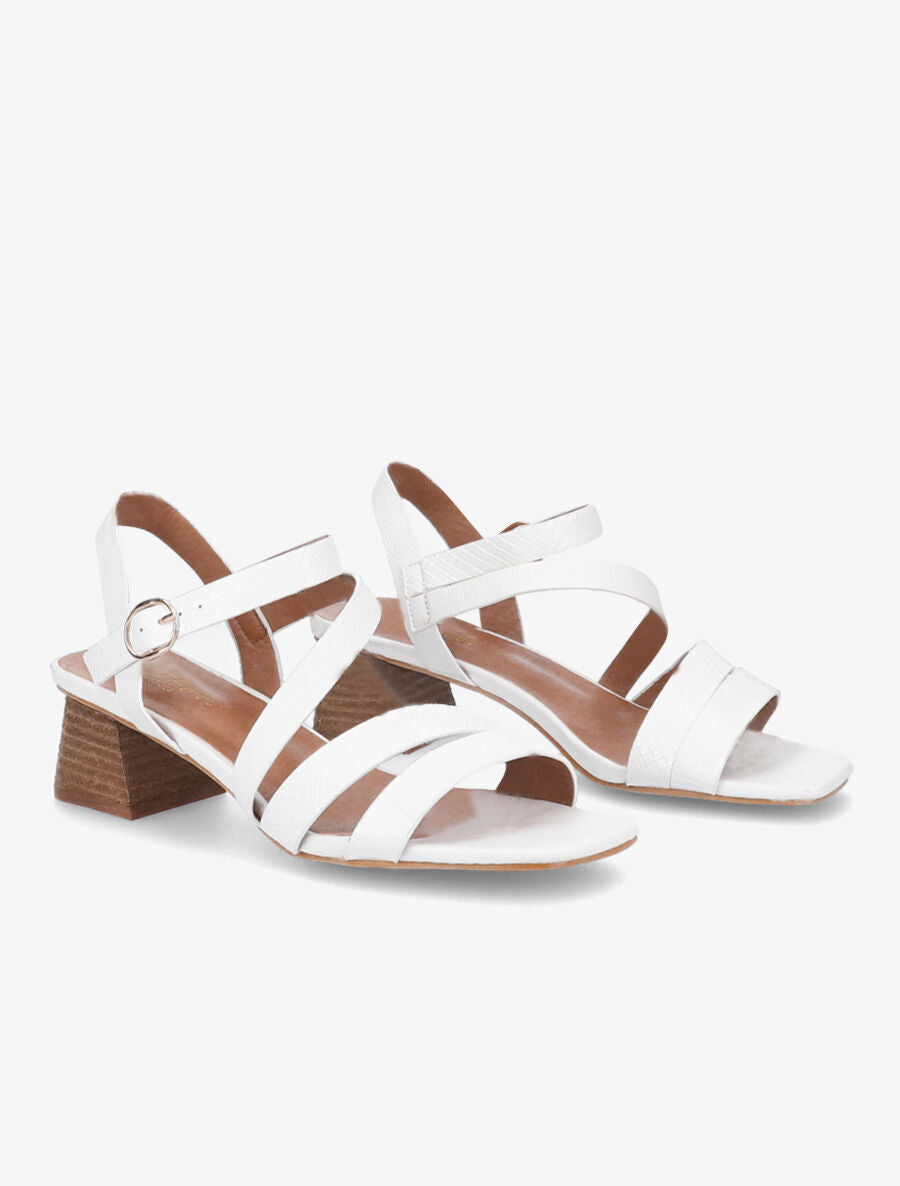 Sandales à bride effet croco et python - Blanc - 4