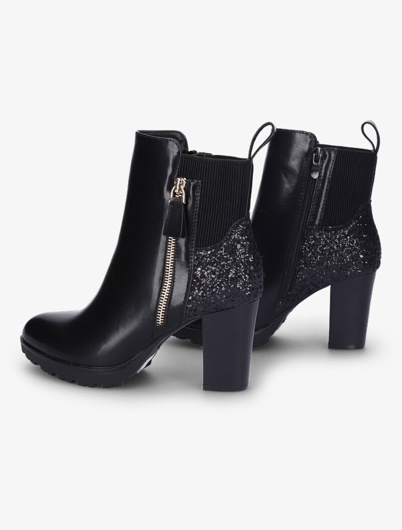 Bottines à talons et contreforts pailletés - Noir - 1