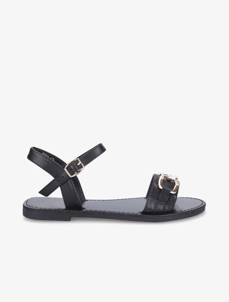 Nu-pieds à boucle métallique doré - Noir - 2