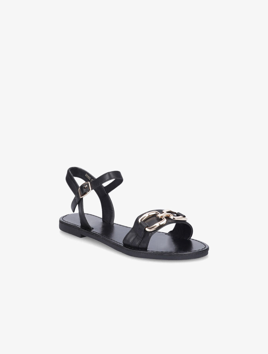 Nu-pieds à boucle métallique doré - Noir - 3