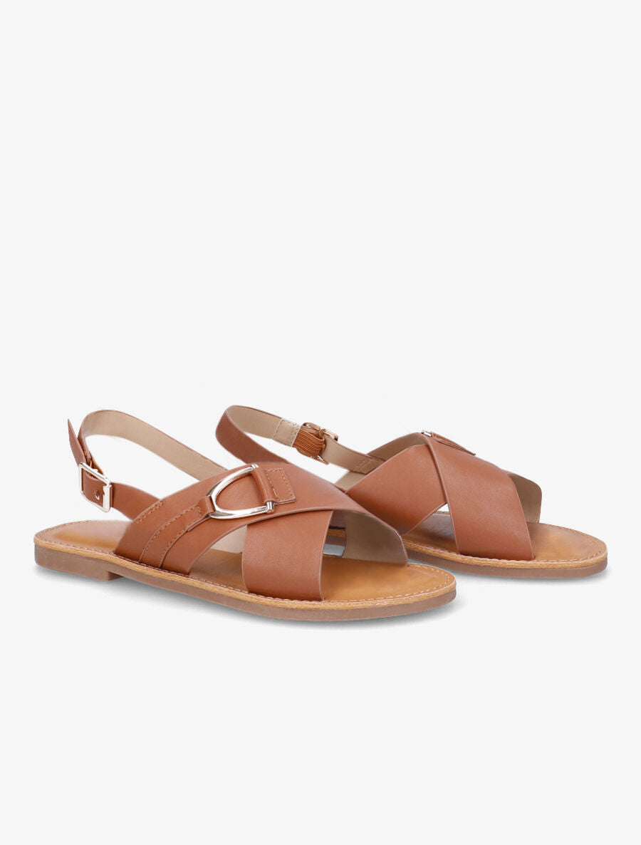 Nu-pieds croisés en simili - Camel - 4