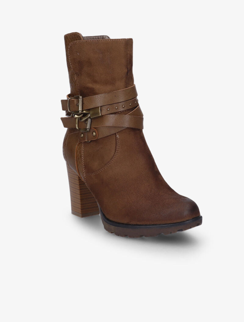 Bottines montantes bi-matière à sangles - Marron - 2