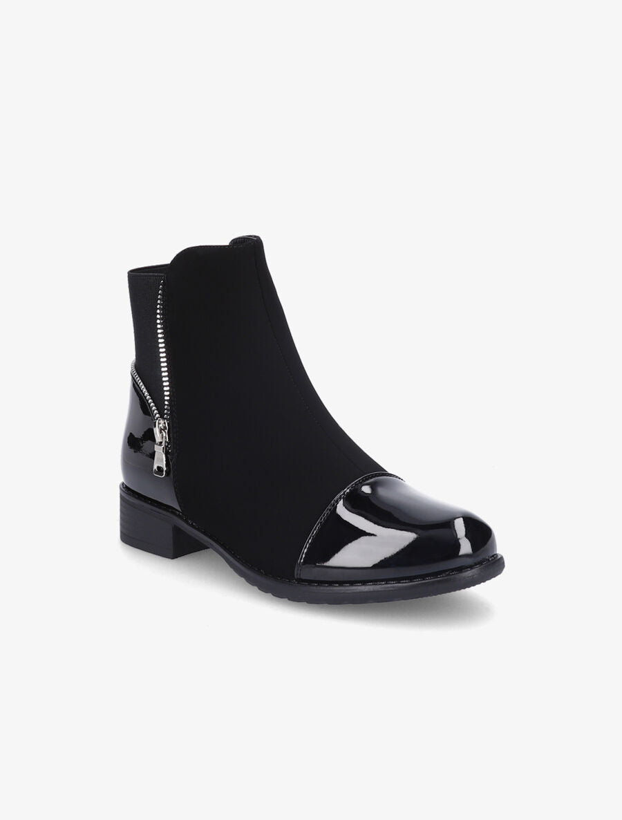 Bottines à bout vernis et zip décoratif - Noir - 2