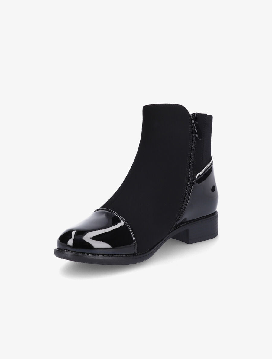 Bottines à bout vernis et zip décoratif - Noir - 3