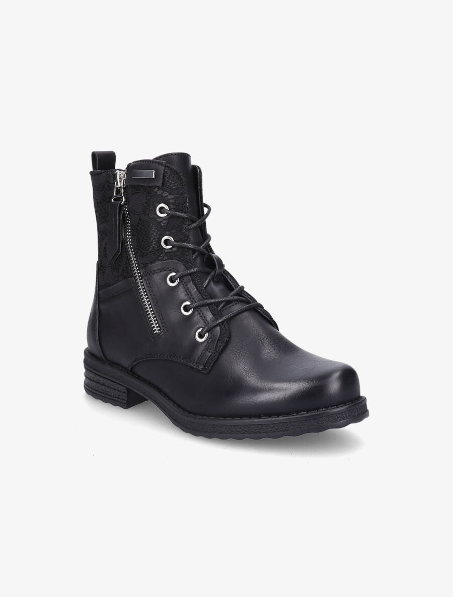Bottines lacées à empiècements en dentelle - Noir - 2