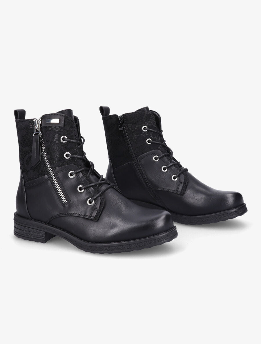 Bottines lacées à empiècements en dentelle - Noir - 4