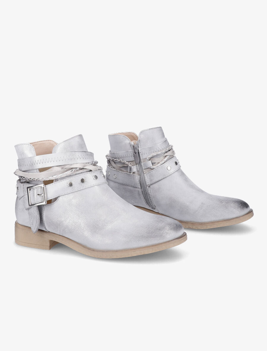 Bottines à sangles cloutées et tressées - Argent - 4
