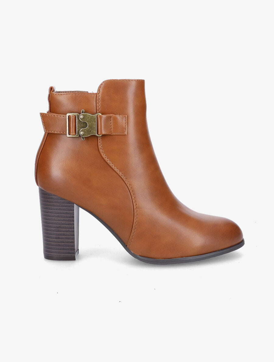 Bottines en simili à talon et zip - Camel - 1