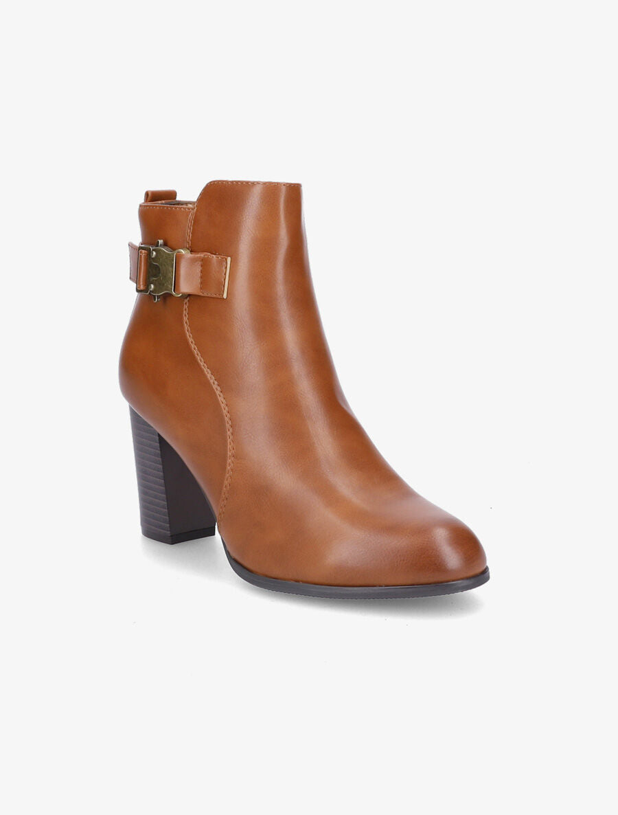 Bottines en simili à talon et zip - Camel - 2