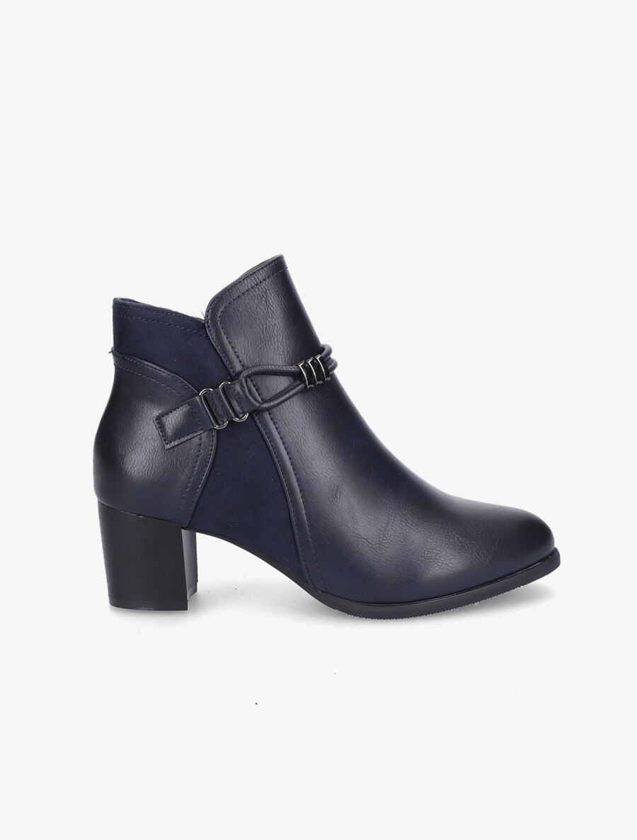 Bottines en simili et suédine à contrefort stylisé - Bleu - 1
