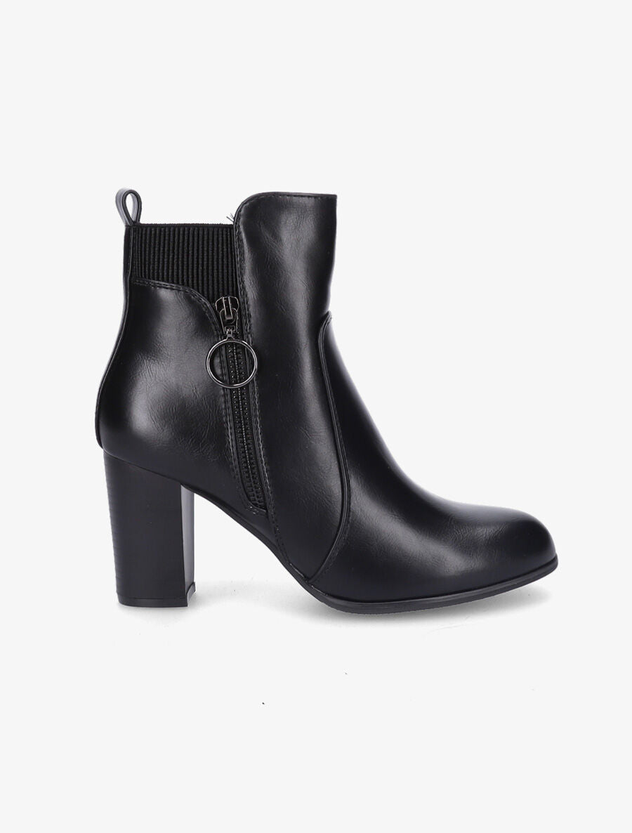 Bottines en simili à zip décoratif - Noir - 1