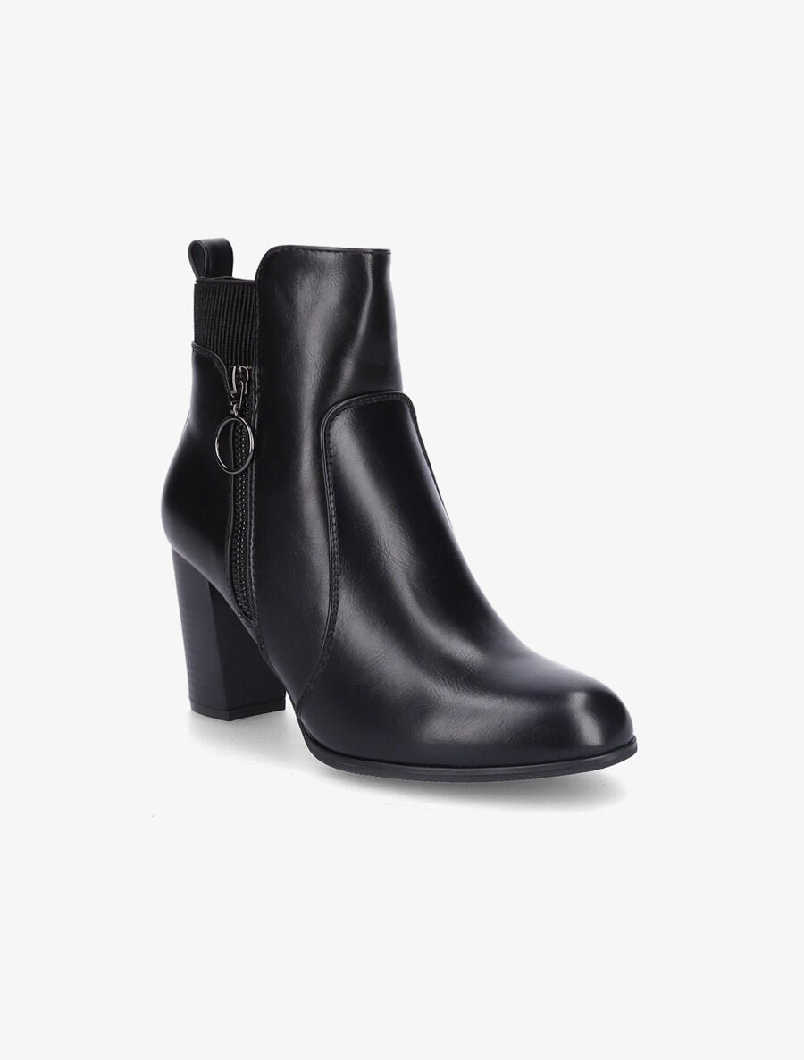 Bottines en simili à zip décoratif - Noir - 2