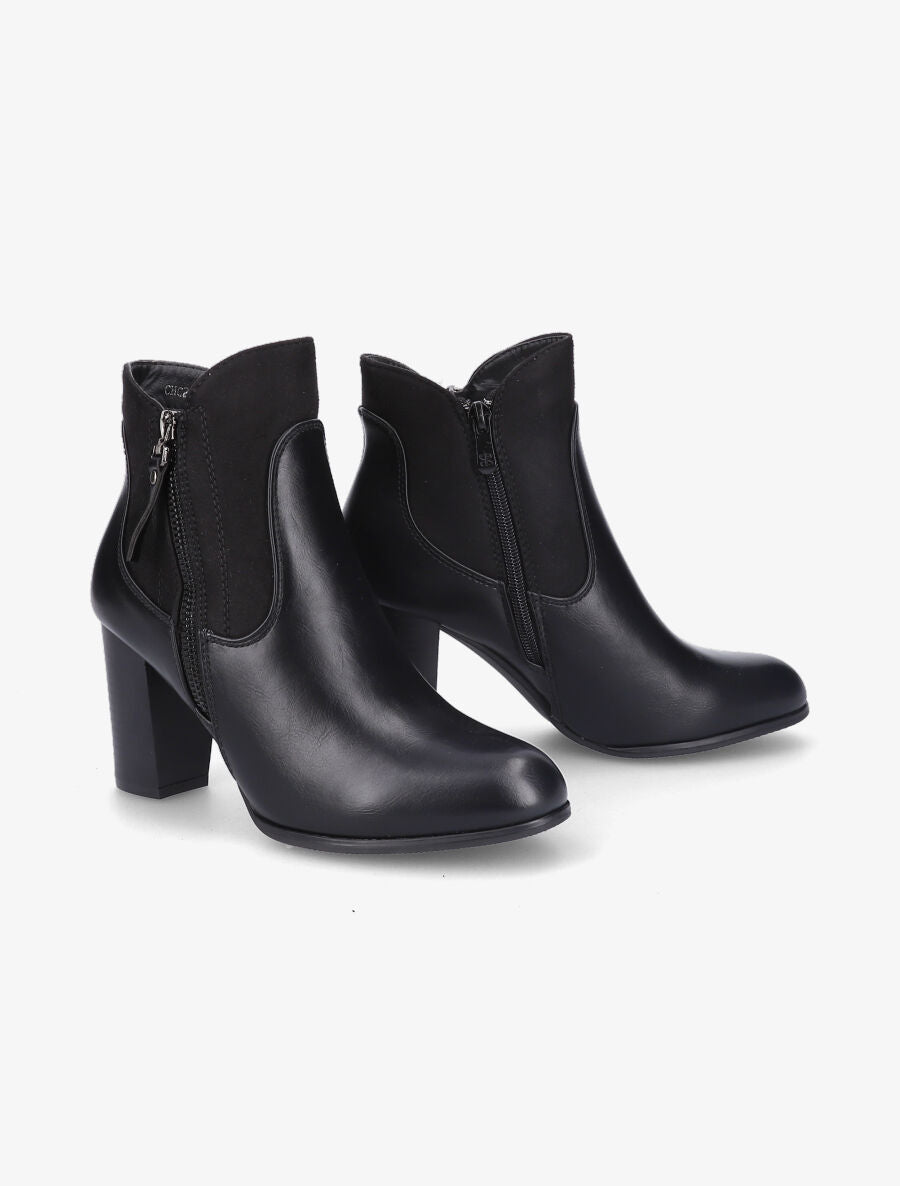 Bottines à talon en simili et suédine - Noir - 4