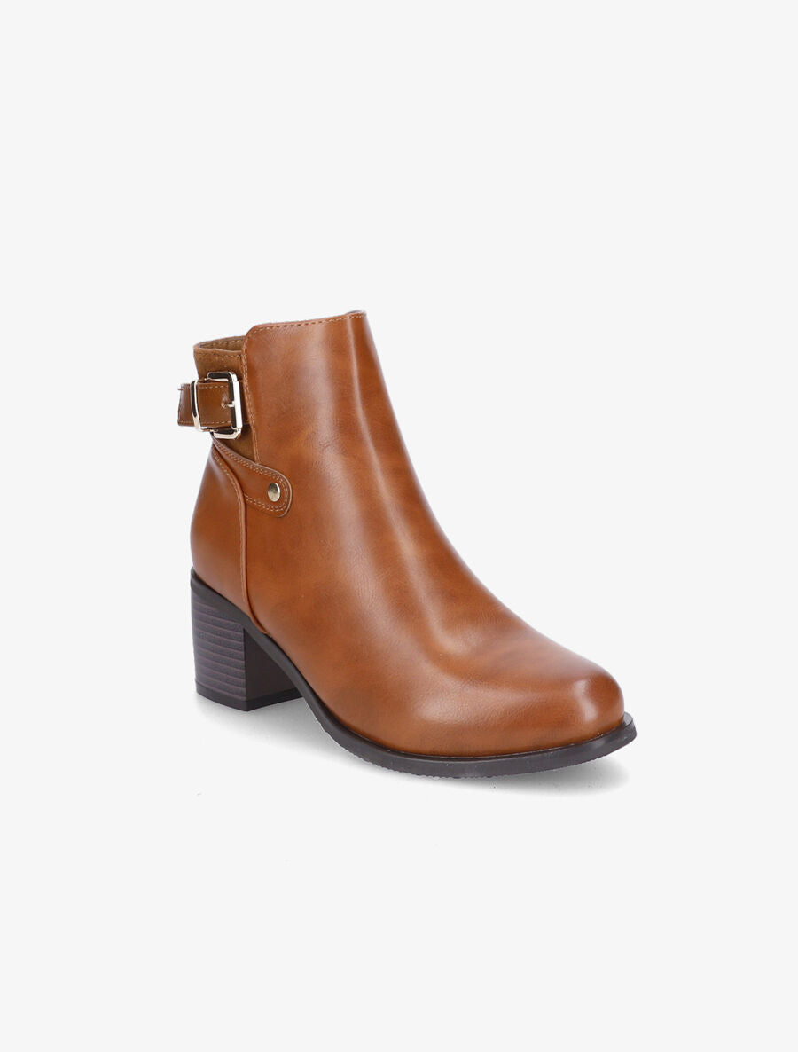 Bottines en simili et suédine à sangles - Camel - 2