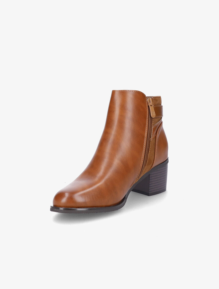 Bottines en simili et suédine à sangles - Camel - 3
