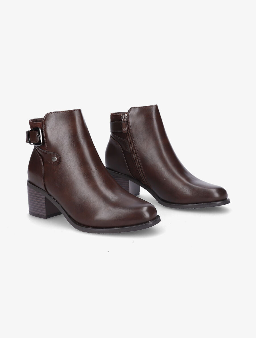 Bottines en simili et suédine à sangles - Marron - 4