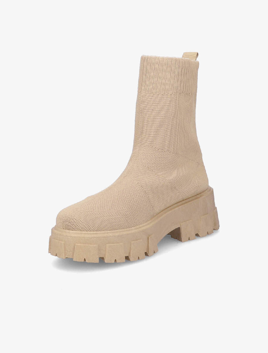 Boots montantes en tissu - Beige - 3