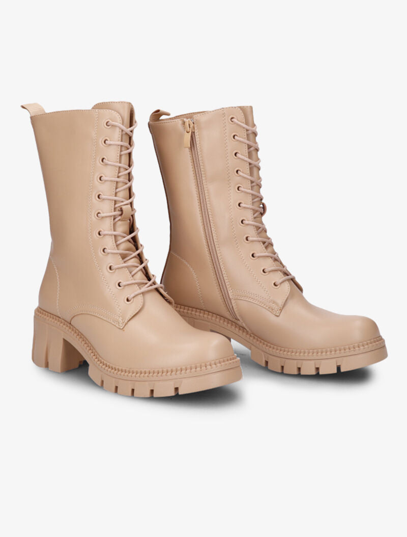 Rangers montantes à talons strillés et semelles crantées - Beige - 1