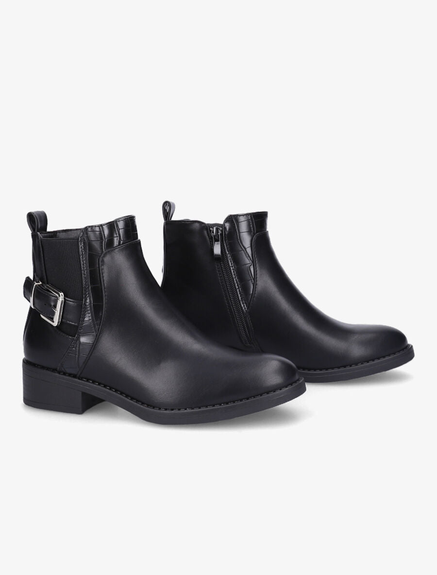 Bottines à cheville élastiquée et boucle - Noir - 4