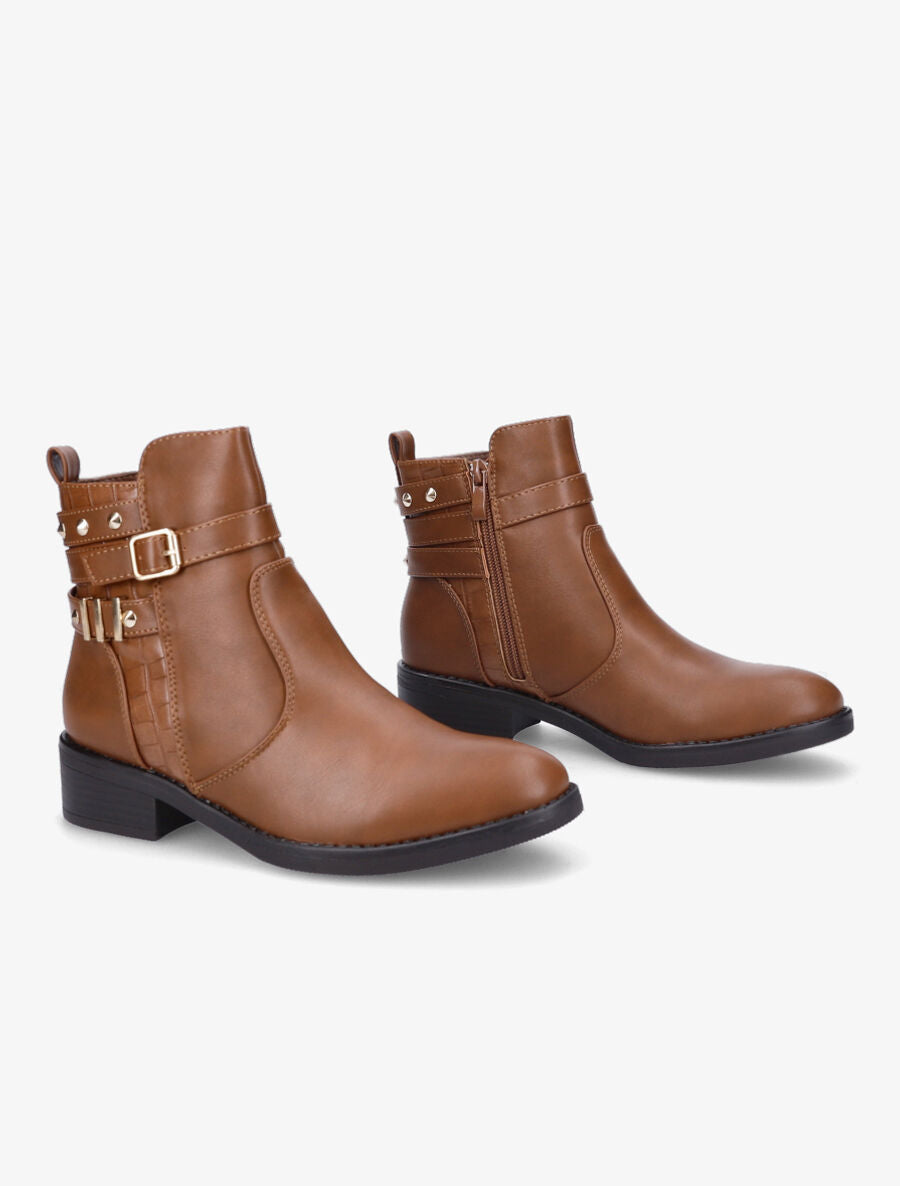 Bottines bi-matière cloutées - Camel - 4