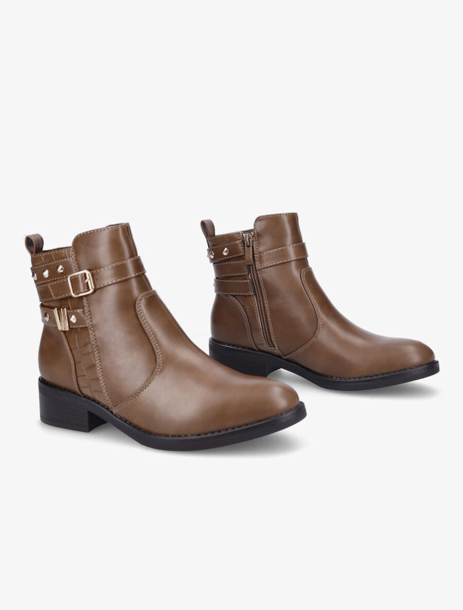 Bottines bi-matière cloutées - Taupe - 4