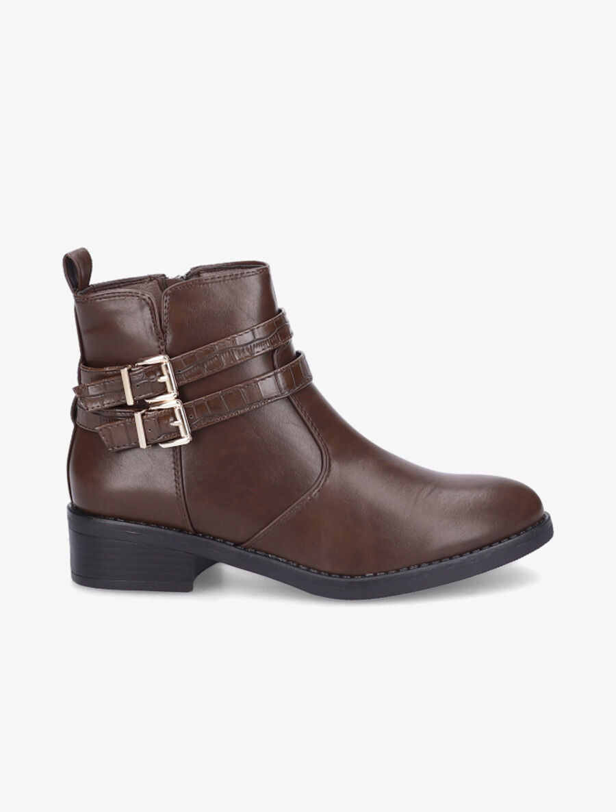 Bottines à double sangles croco - Marron - 1