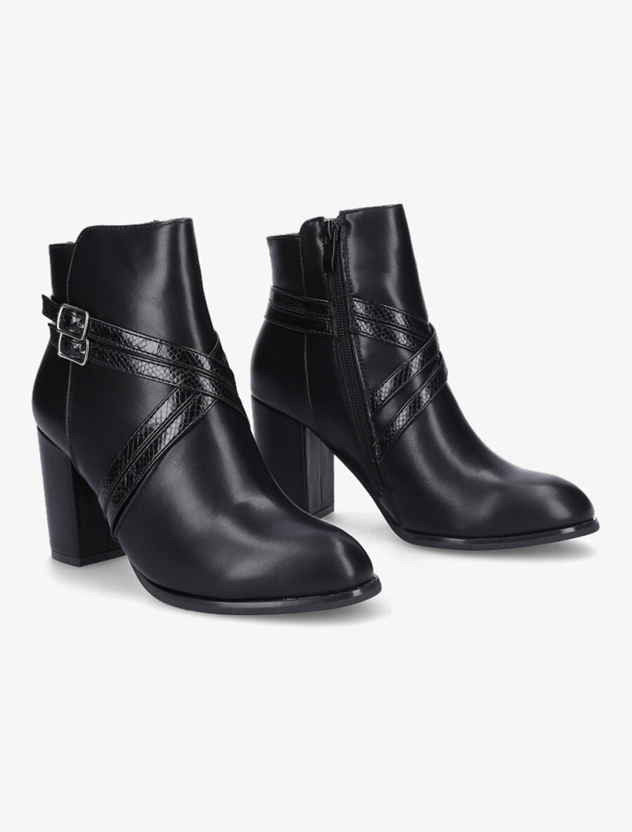 Bottines à talon et sangles croisées - Noir - 4