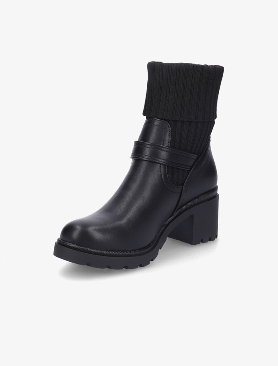 Boots côtelées à talon style motard - Noir - 3