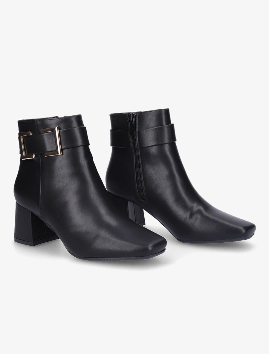 Bottines à boucle et bout carré - Noir - 4