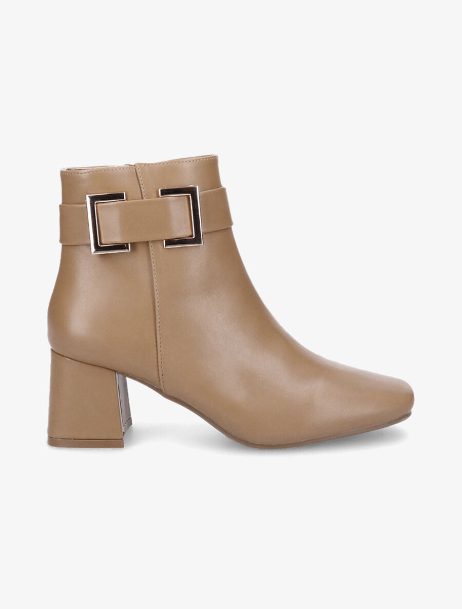 Bottines à boucle et bout carré - Beige - 1