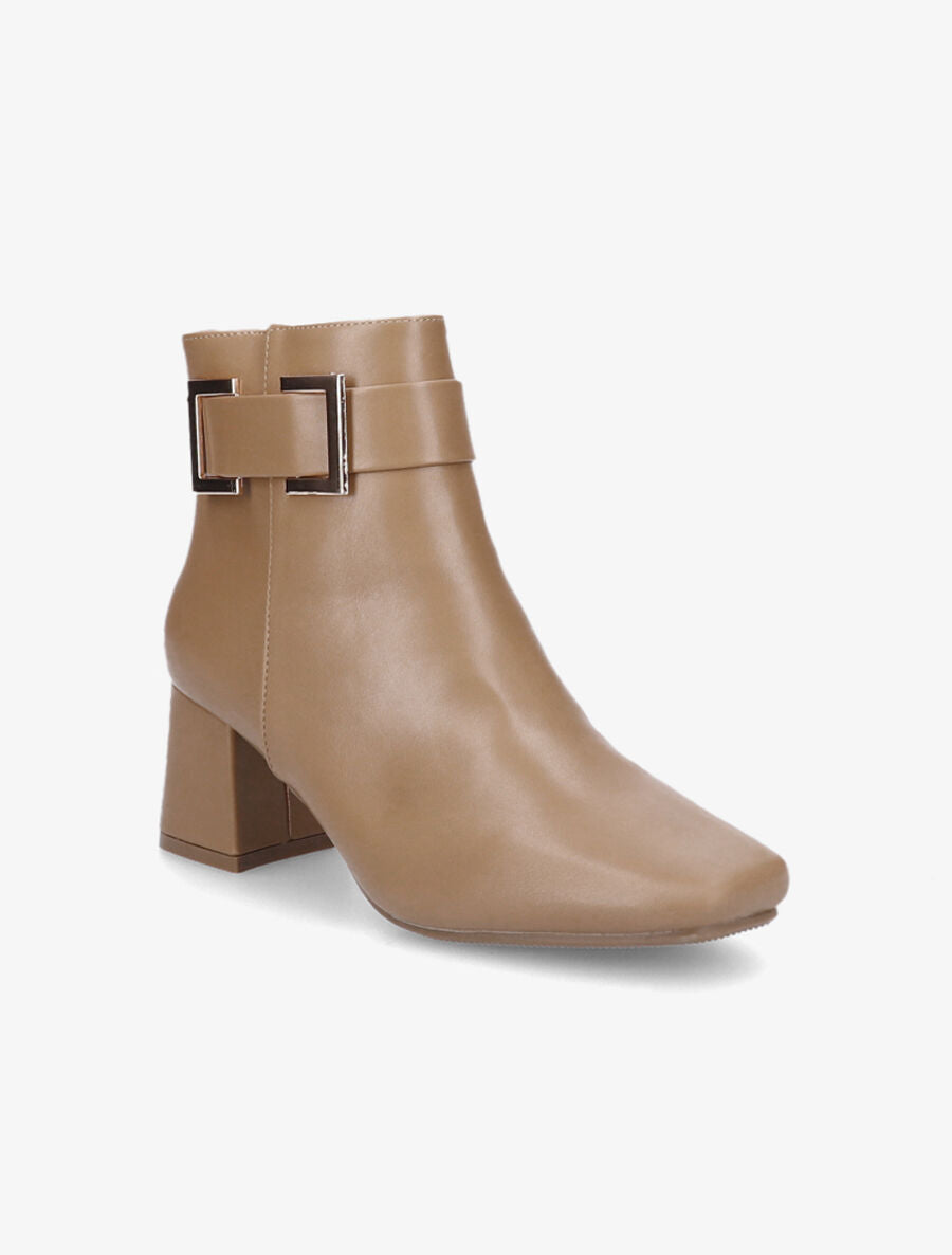 Bottines à boucle et bout carré - Beige - 2