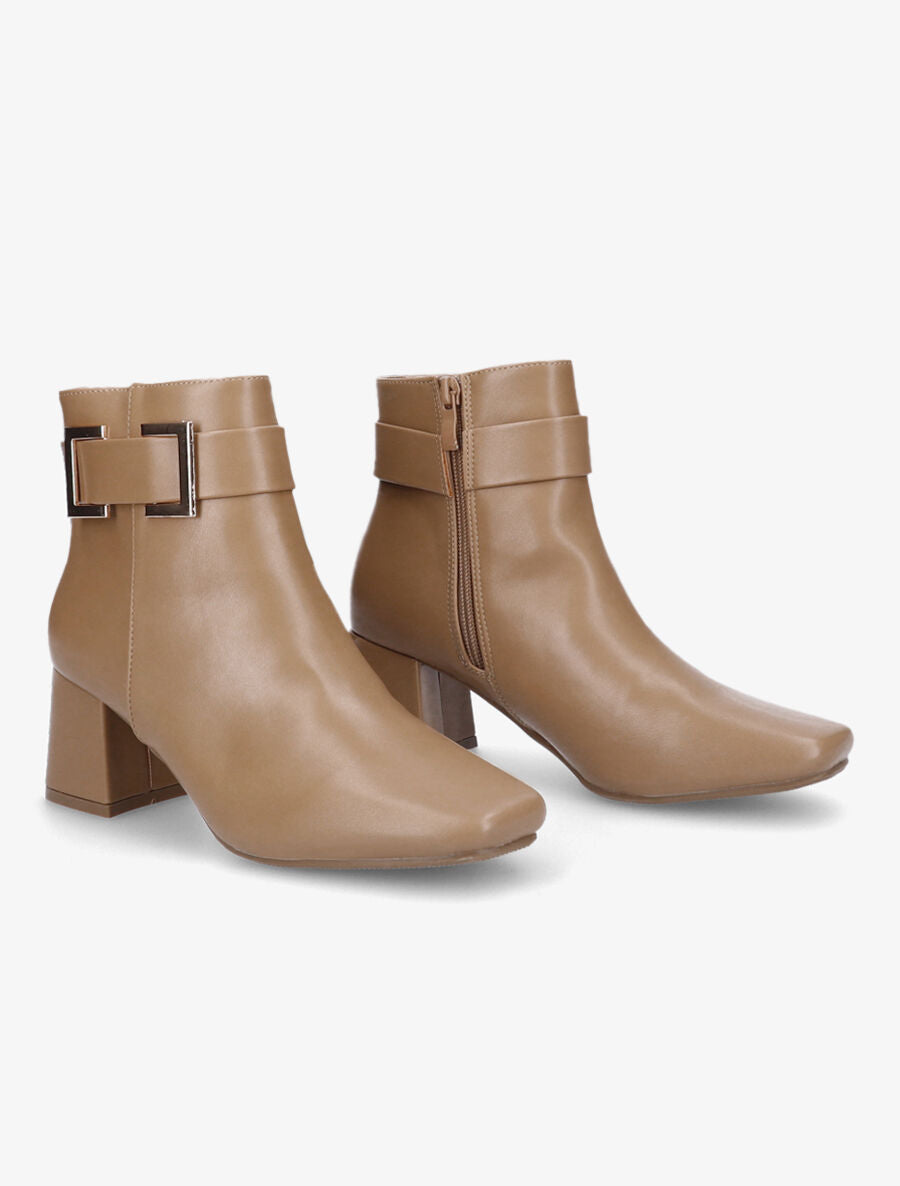 Bottines à boucle et bout carré - Beige - 4