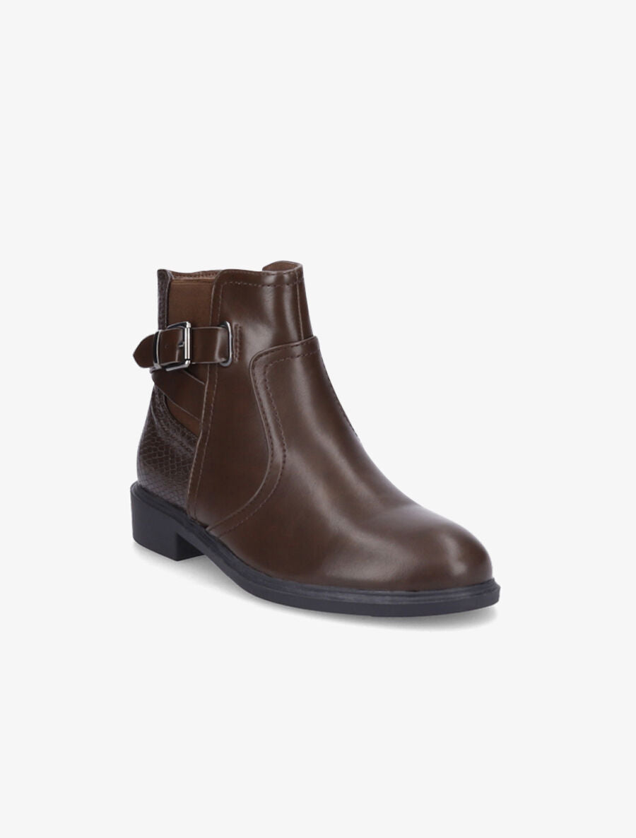 Bottines plates à contrefort effet python et sangles - Marron - 2