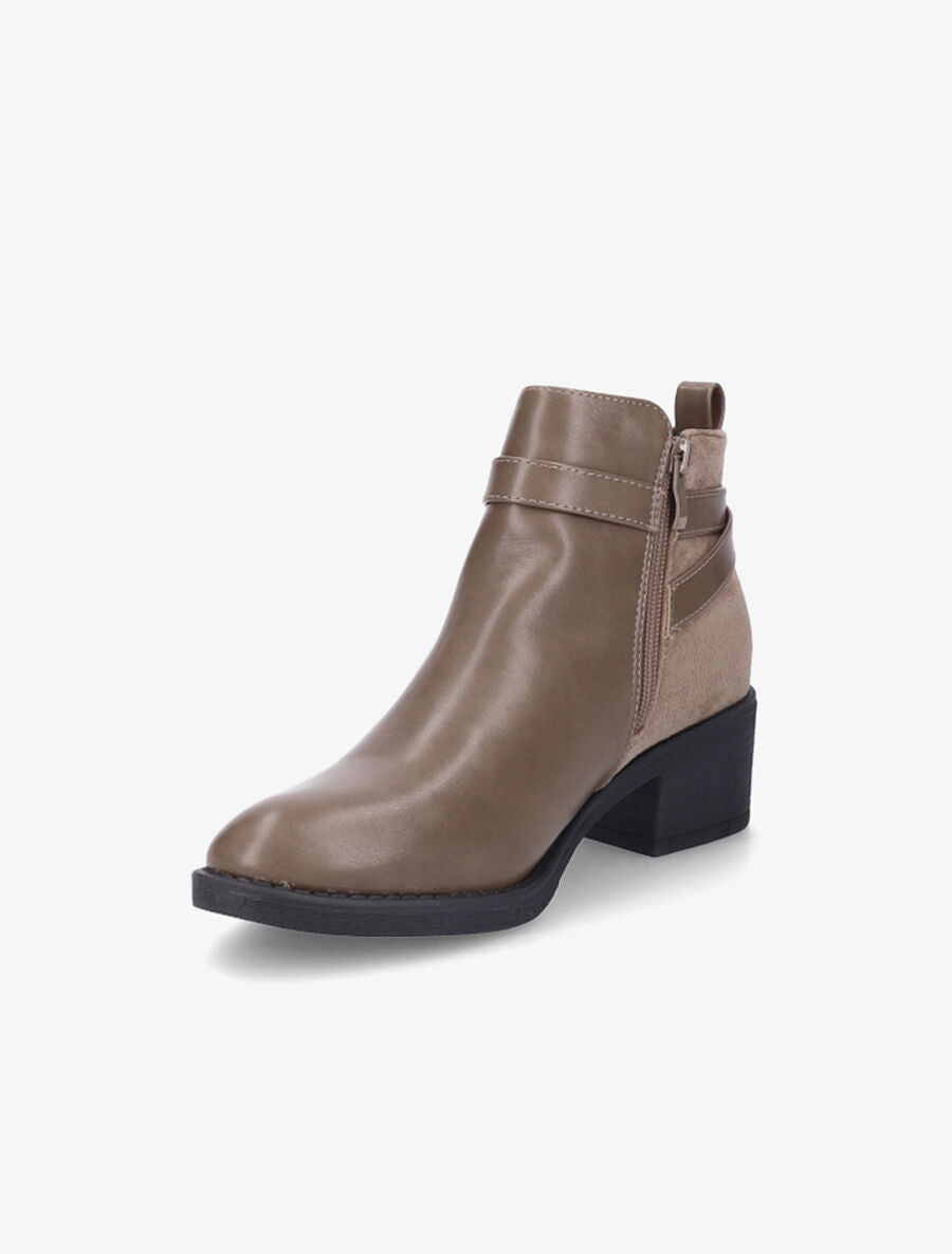 Bottines bimatière à sangle stylisée - Taupe - 3