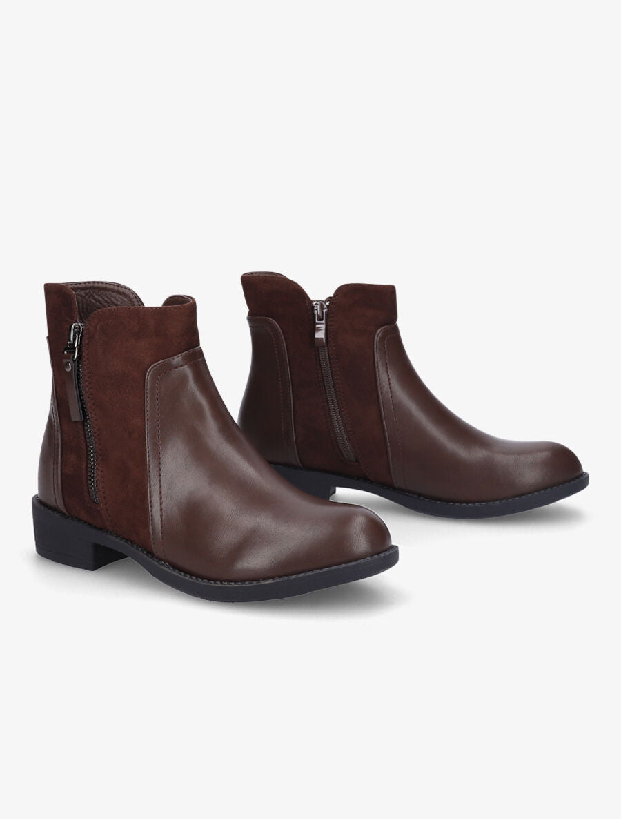 Bottines bimatière à double zips - Marron - 4