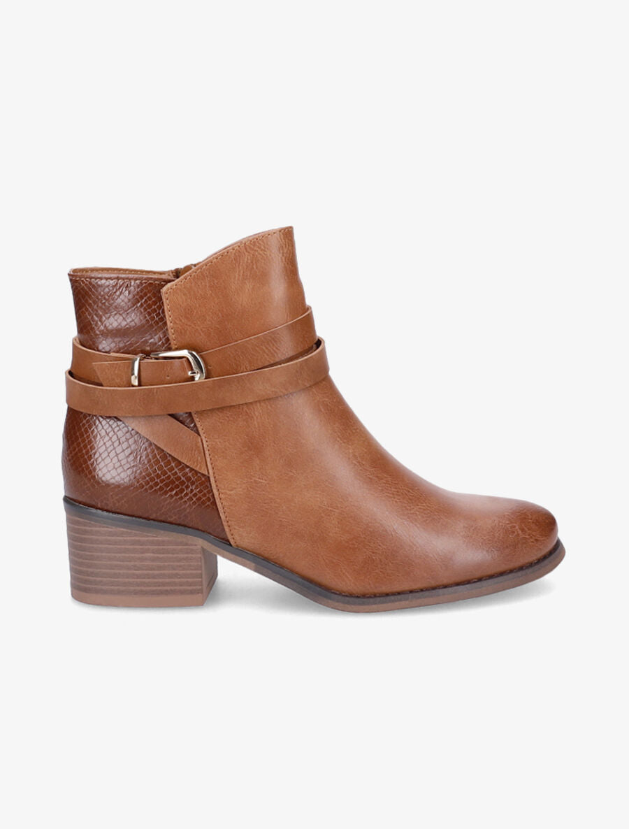Bottines à sangles et contrefort python - Camel - 5