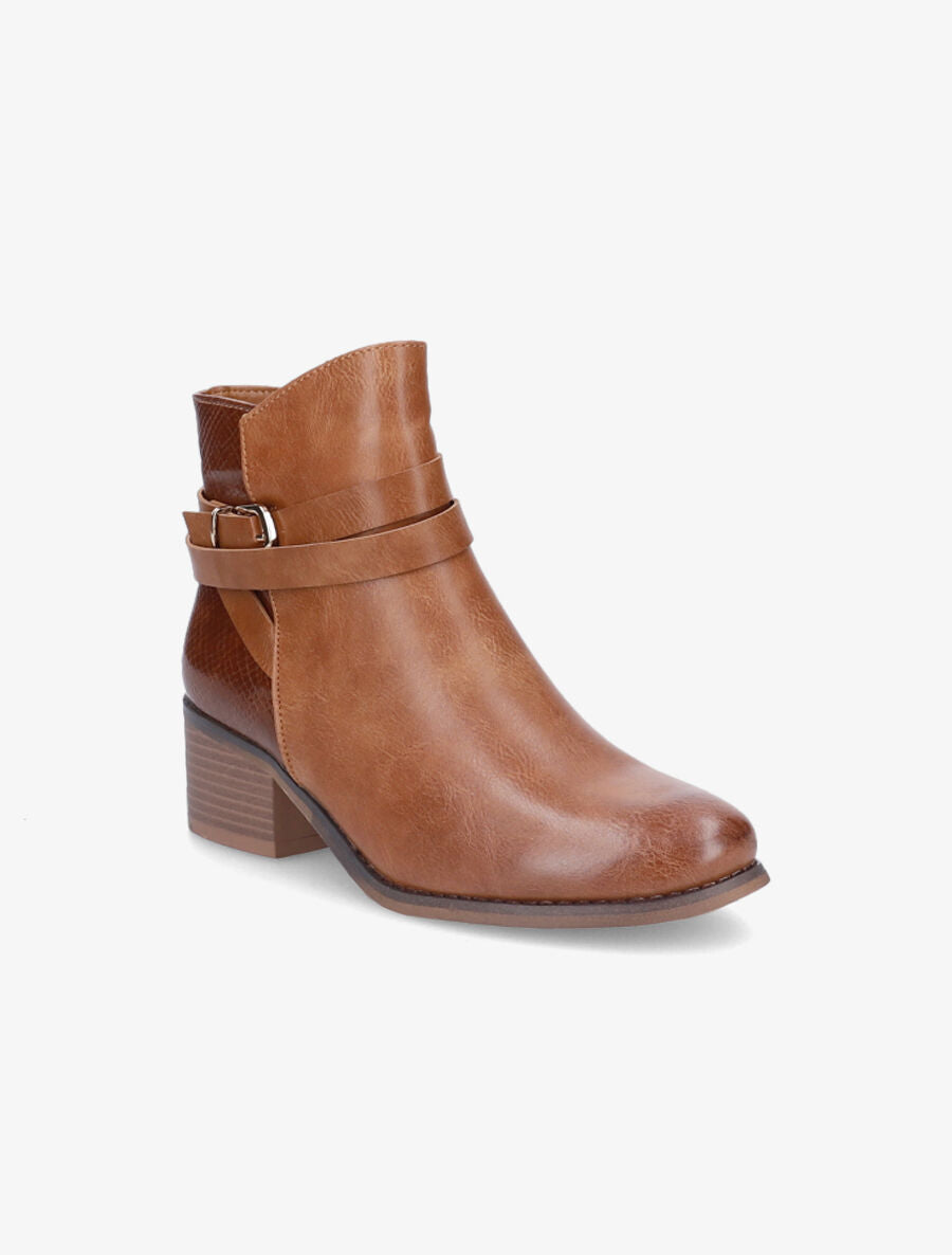 Bottines à sangles et contrefort python - Camel - 2