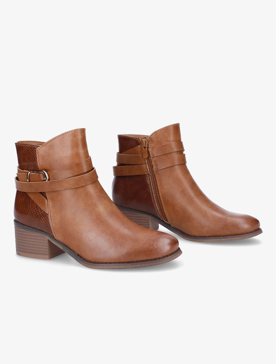 Bottines à sangles et contrefort python - Camel - 4