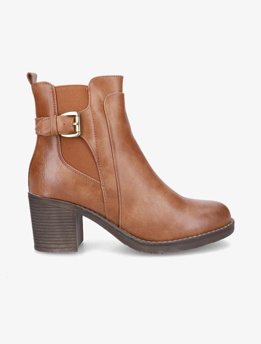 Bottines à talon et boucle - Camel - 1
