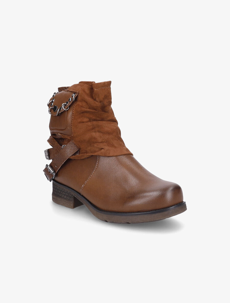 Bottines montantes plissées à pochette - Camel - 2