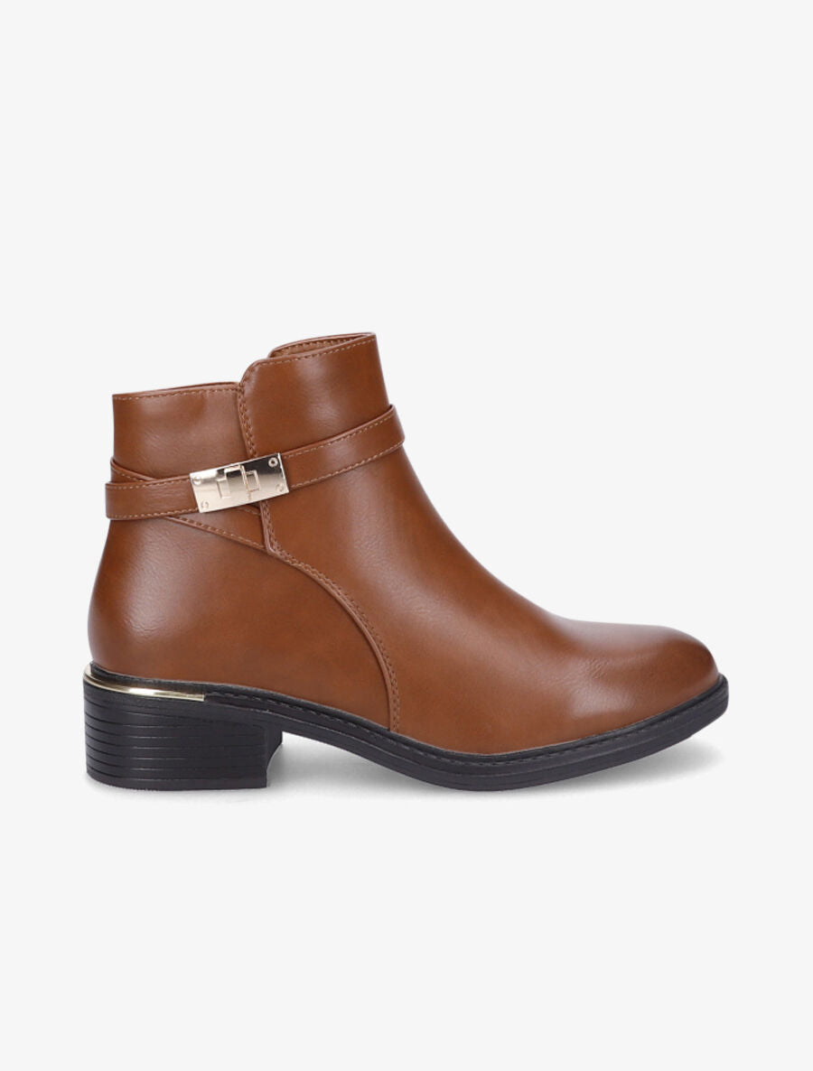 Bottines en simili à boucle métallique - Camel - 5