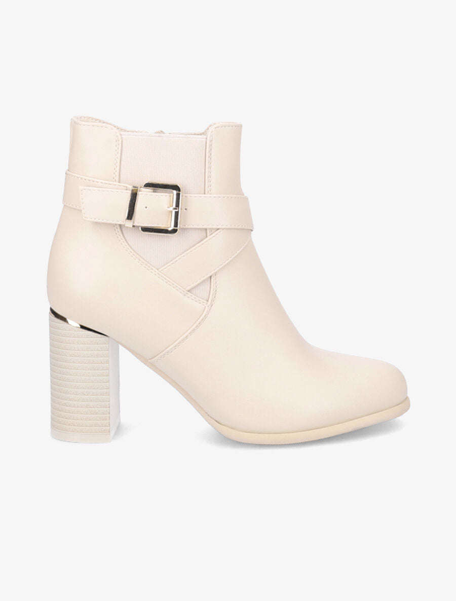 Bottines à talon et sangles croisées - Beige - 5