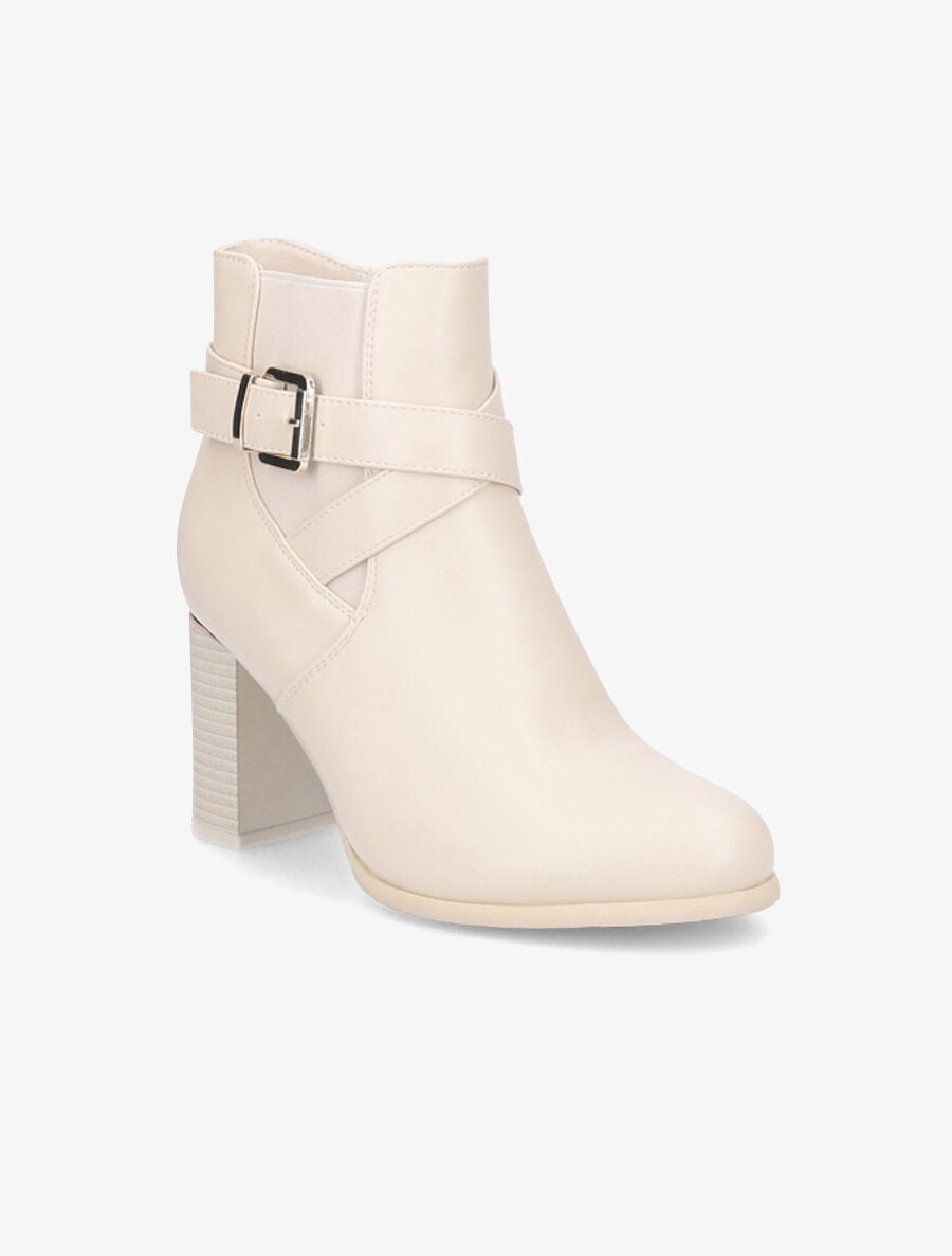 Bottines à talon et sangles croisées - Beige - 2