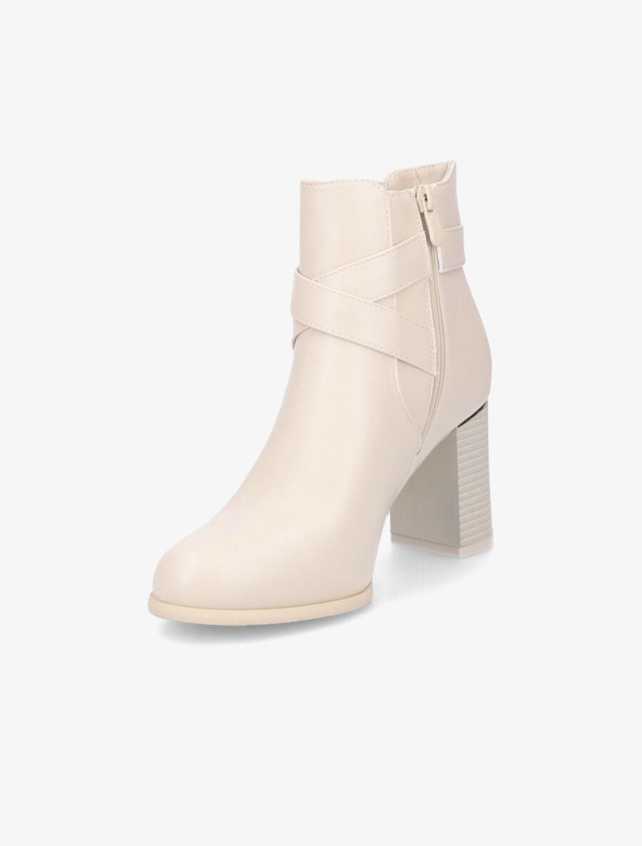 Bottines à talon et sangles croisées - Beige - 3