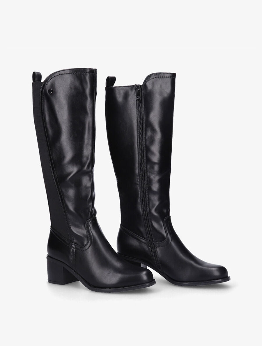 Bottes élastiquées en simili - Noir - 4