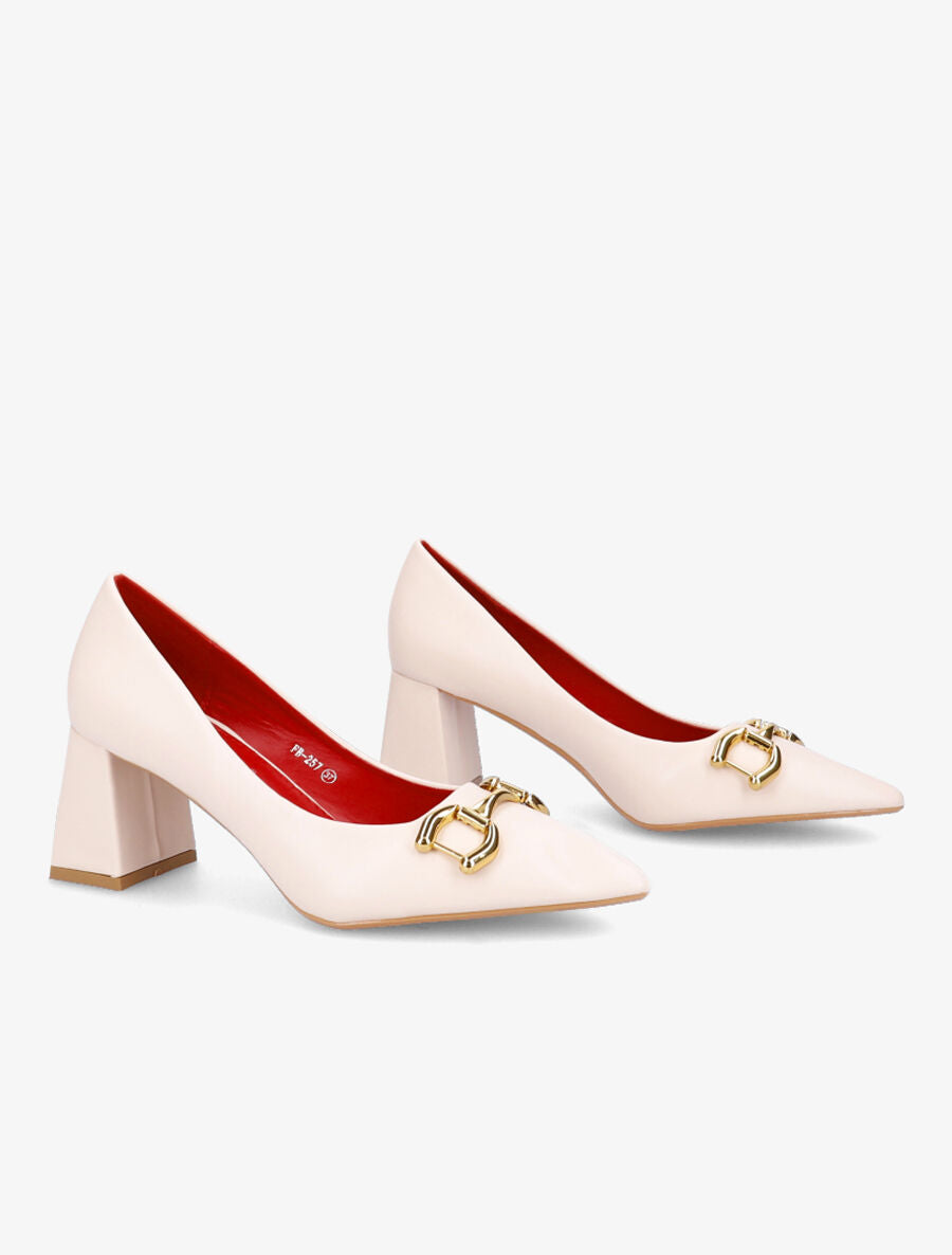 Escarpins à empiècement doré - Beige - 4