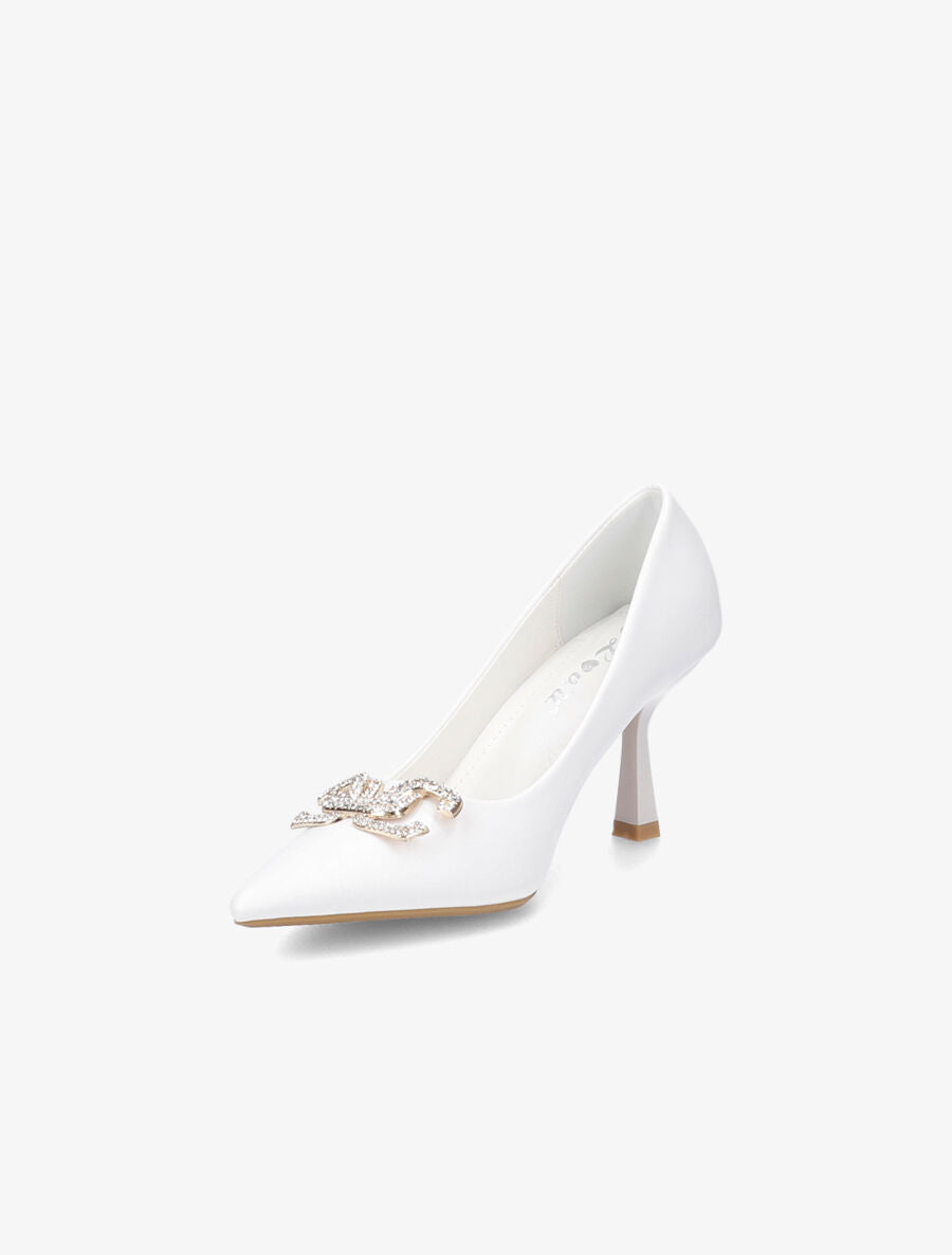 Escarpins pointus à bijou strass - Blanc - 3