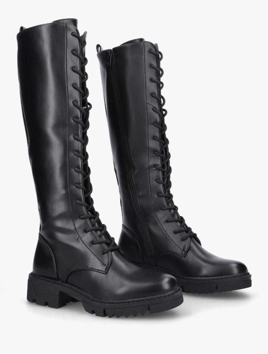 Bottes en simili à lacets - Noir - 4