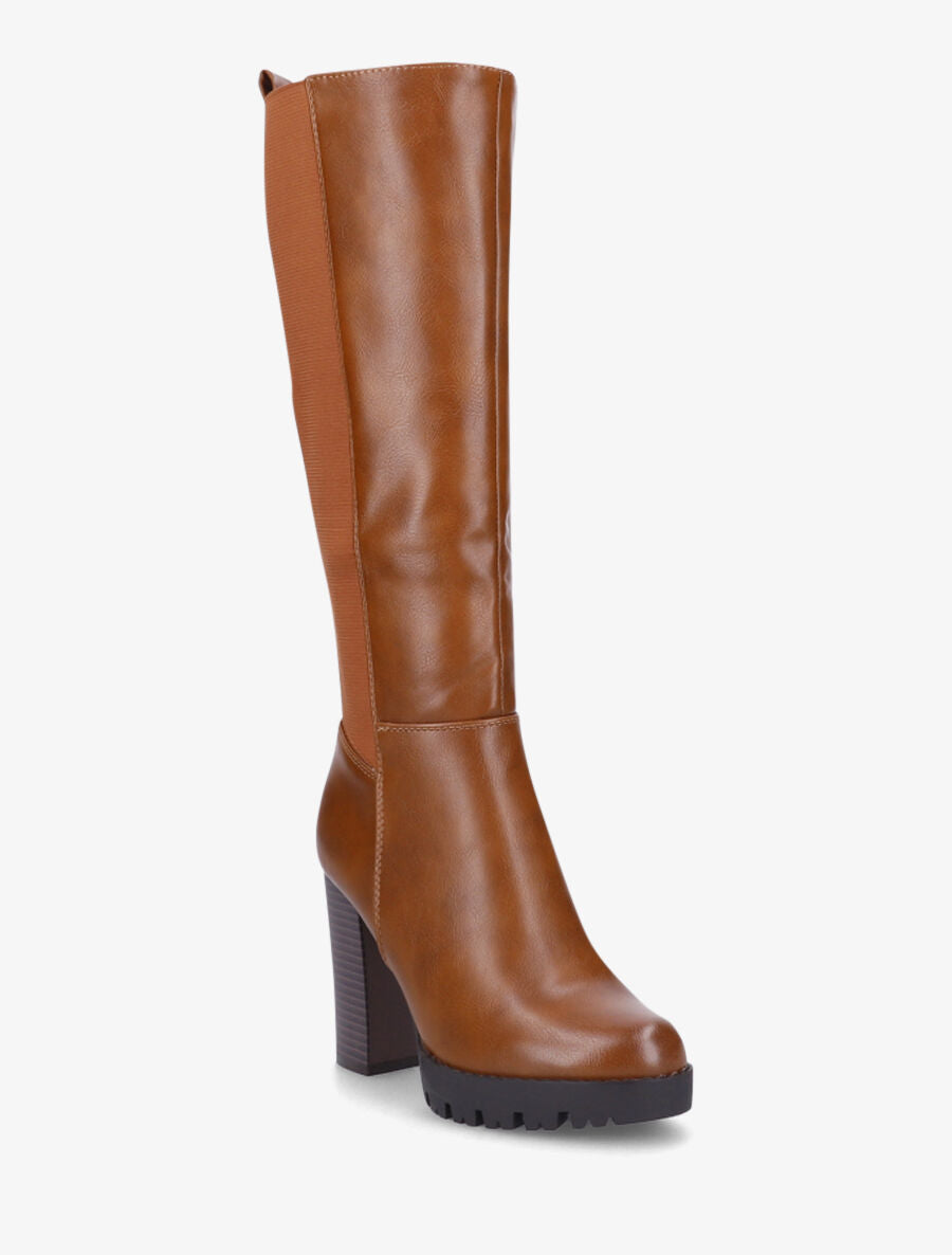 Bottes élastiquées à talon haut - Camel - 2